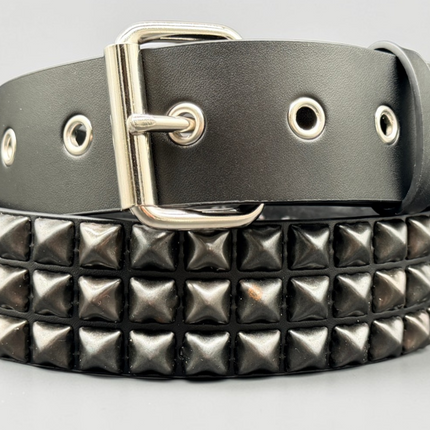 BT507-BS GROMMET HOLE 3 ROW BLACK STUDDED BELT WITH EYELET HOLE