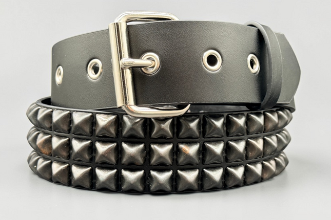 BT507-BS GROMMET HOLE 3 ROW BLACK STUDDED BELT WITH EYELET HOLE