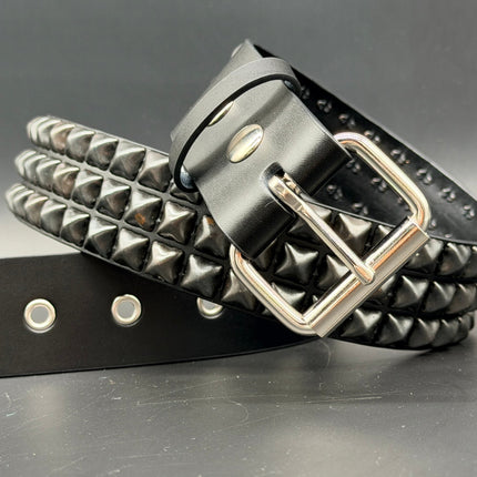 BT507-BS GROMMET HOLE 3 ROW BLACK STUDDED BELT WITH EYELET HOLE