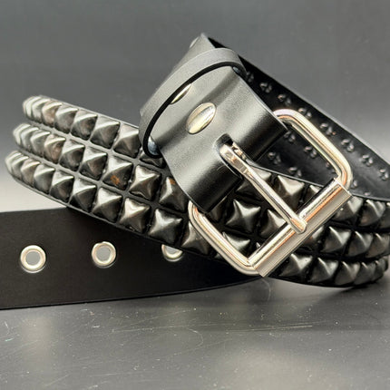 BT507-BS GROMMET HOLE 3 ROW BLACK STUDDED BELT WITH EYELET HOLE
