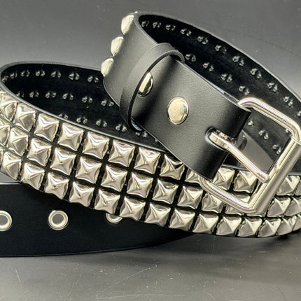 BT507 3 ROW PYRAMID STUDDED BELT WITH METAL GROMMET EYELET