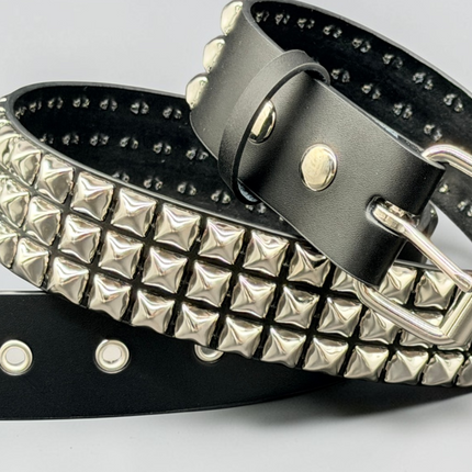 BT507 3 ROW PYRAMID STUDDED BELT WITH METAL GROMMET EYELET