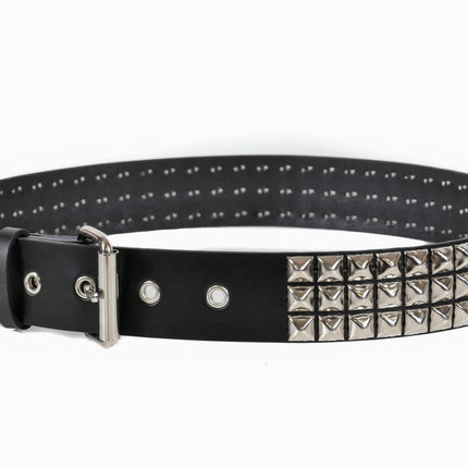 BT507 3 ROW PYRAMID STUDDED BELT WITH METAL GROMMET EYELET