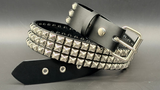 BT507 3 ROW PYRAMID STUDDED BELT WITH METAL GROMMET EYELET