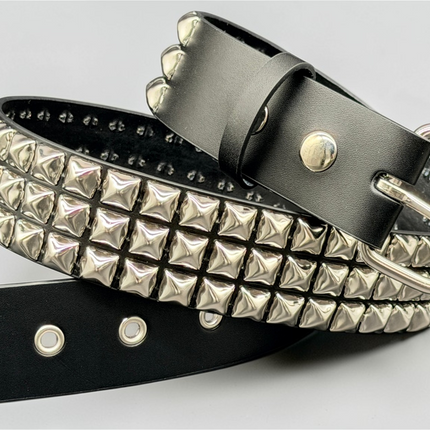 BT507 3 ROW PYRAMID STUDDED BELT WITH METAL GROMMET EYELET