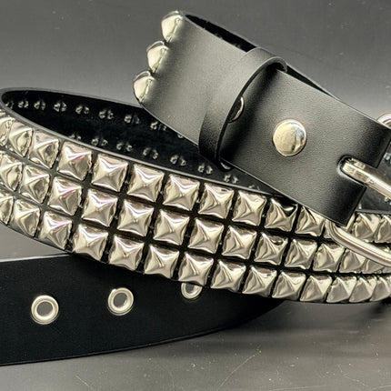 BT507 3 ROW PYRAMID STUDDED BELT WITH METAL GROMMET EYELET