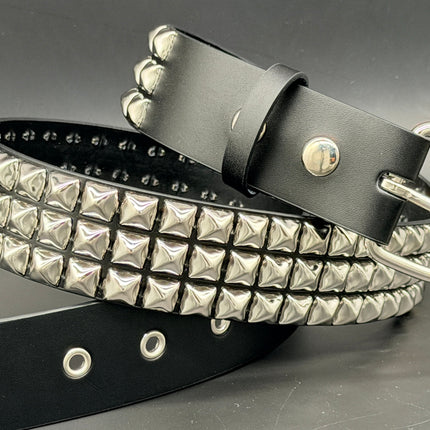 BT507 3 ROW PYRAMID STUDDED BELT WITH METAL GROMMET EYELET