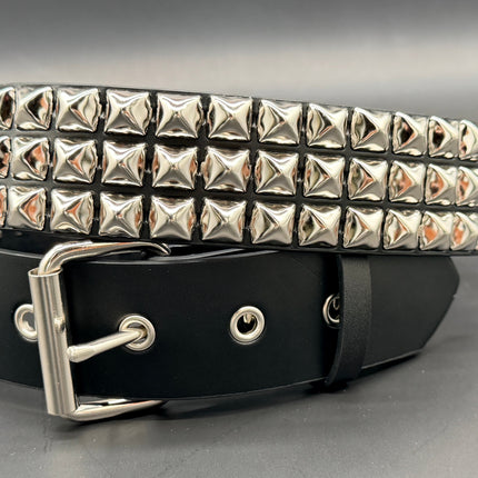 BT507 3 ROW PYRAMID STUDDED BELT WITH METAL GROMMET EYELET