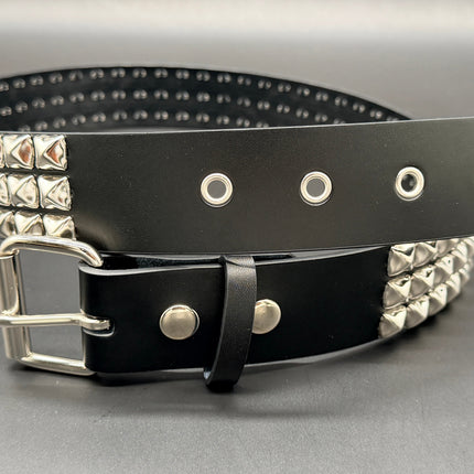 BT507 3 ROW PYRAMID STUDDED BELT WITH METAL GROMMET EYELET