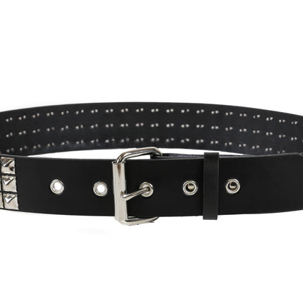 BT507 3 ROW PYRAMID STUDDED BELT WITH METAL GROMMET EYELET