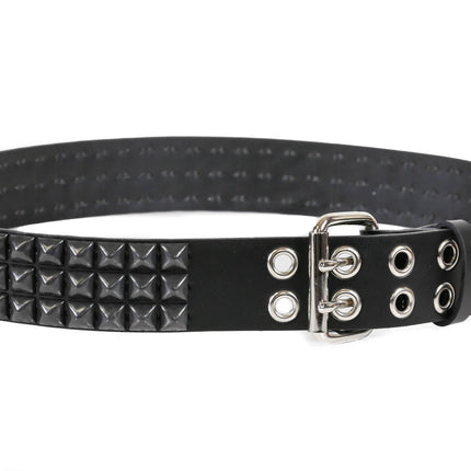 BT508-BS 3 ROW BLACK STUDDED BELT WITH 2 ROW GROMMET EYELET