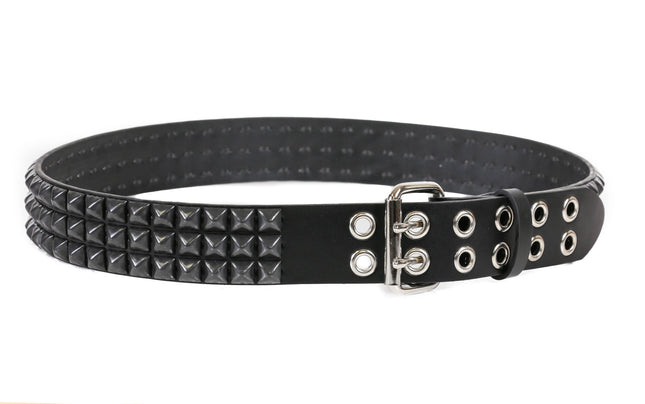 BT508-BS 3 ROW BLACK STUDDED BELT WITH 2 ROW GROMMET EYELET