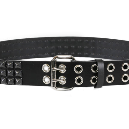 BT508-BS 3 ROW BLACK STUDDED BELT WITH 2 ROW GROMMET EYELET