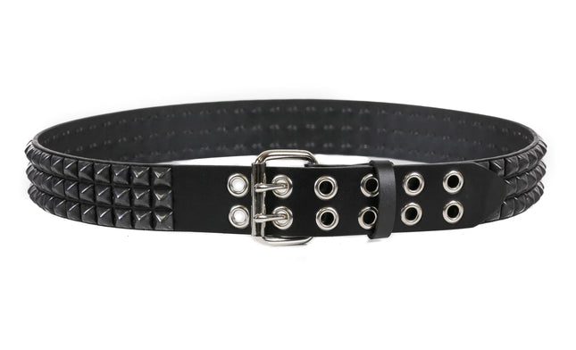 BT508-BS 3 ROW BLACK STUDDED BELT WITH 2 ROW GROMMET EYELET