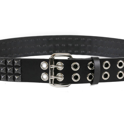 BT508-BS 3 ROW BLACK STUDDED BELT WITH 2 ROW GROMMET EYELET