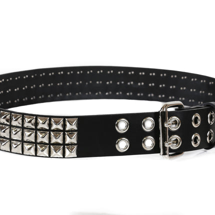 BT508 3 ROW BLACK STUDDED BELT WITH 2 ROW GROMMET EYELET