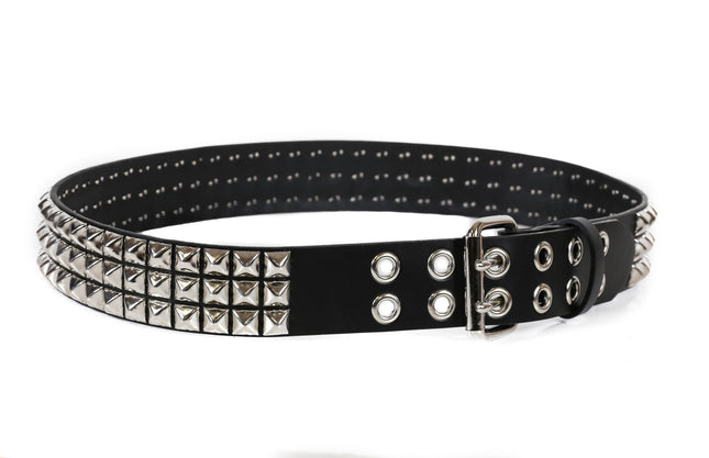 BT508 3 ROW BLACK STUDDED BELT WITH 2 ROW GROMMET EYELET