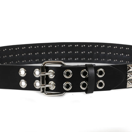 BT508 3 ROW BLACK STUDDED BELT WITH 2 ROW GROMMET EYELET