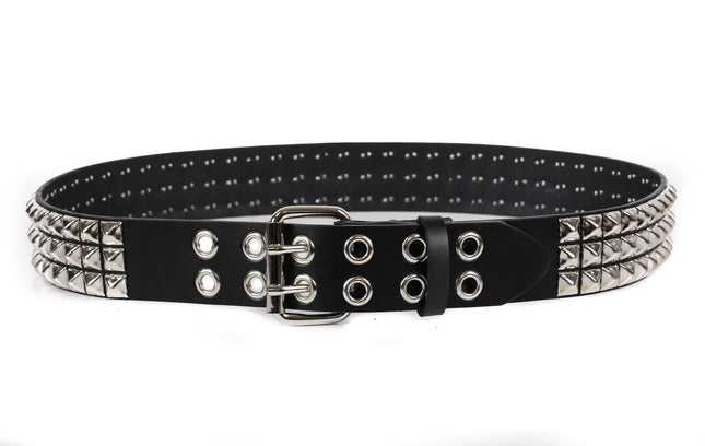 BT508 3 ROW BLACK STUDDED BELT WITH 2 ROW GROMMET EYELET