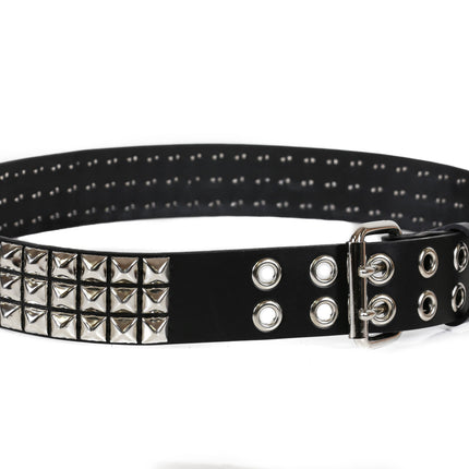 BT508 3 ROW BLACK STUDDED BELT WITH 2 ROW GROMMET EYELET