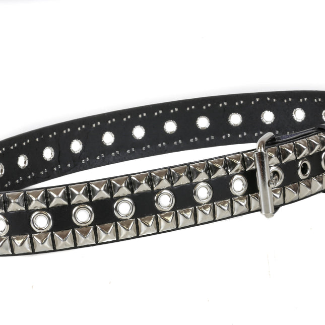 BT512 2 ROW PYRAMID STUD AND EYELET BELT