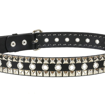 BT512 2 ROW PYRAMID STUD AND EYELET BELT