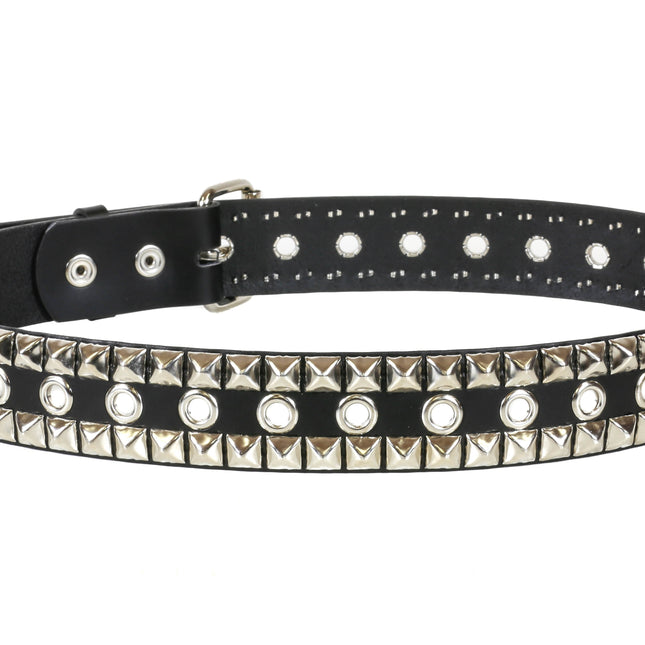BT512 2 ROW PYRAMID STUD AND EYELET BELT