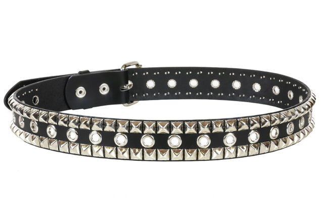 BT512 2 ROW PYRAMID STUD AND EYELET BELT