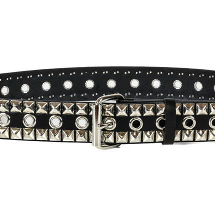 BT512 2 ROW PYRAMID STUD AND EYELET BELT