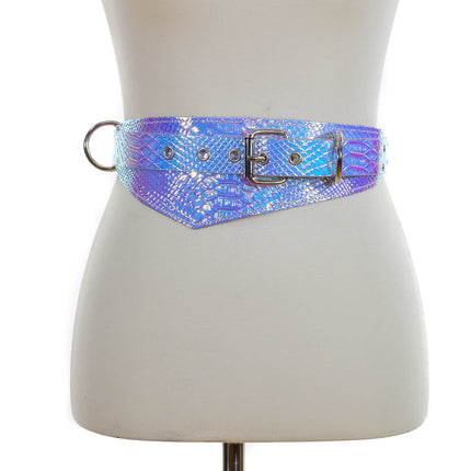 BT525RN-SNK SNAKESKIN HOLOGRAPHIC TRIANGULAR STRAP BELT