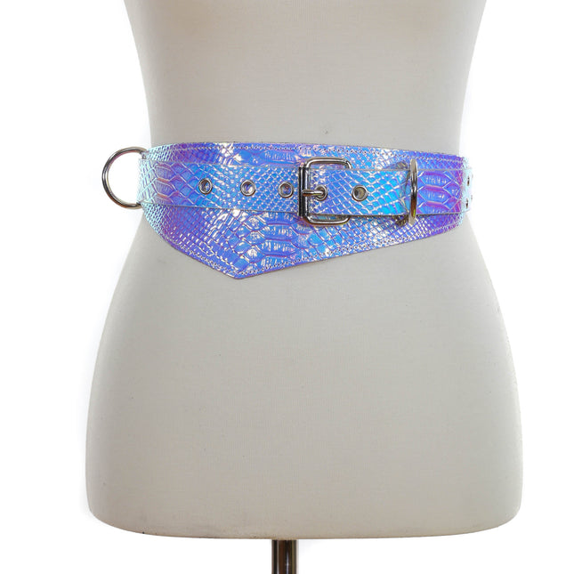 BT525RN-SNK SNAKESKIN HOLOGRAPHIC TRIANGULAR STRAP BELT