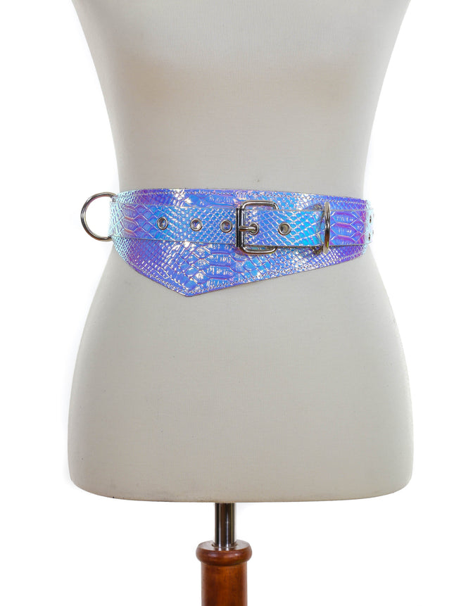 BT525RN-SNK SNAKESKIN HOLOGRAPHIC TRIANGULAR STRAP BELT