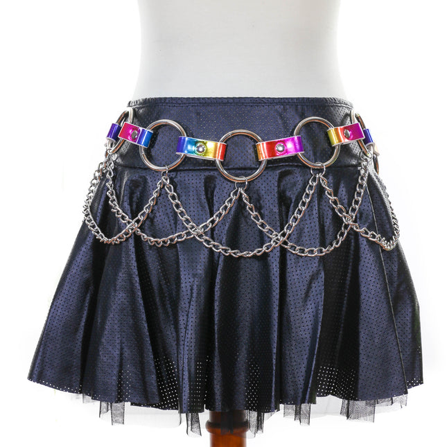 BT526RN-M  RAINBOW HOLOGRAPHIC RING LINK BELT WITH CHAIN