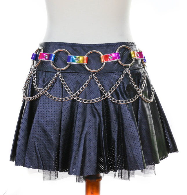 BT526RN-M  RAINBOW HOLOGRAPHIC RING LINK BELT WITH CHAIN