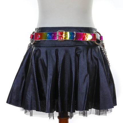 BT526RN-M  RAINBOW HOLOGRAPHIC RING LINK BELT WITH CHAIN