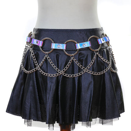 BT526RN-PBL PEBBELED RAINBOW RING LINK BELT WITH CHAIN