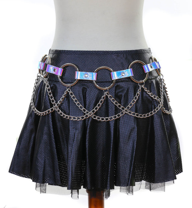 BT526RN-PBL PEBBELED RAINBOW RING LINK BELT WITH CHAIN