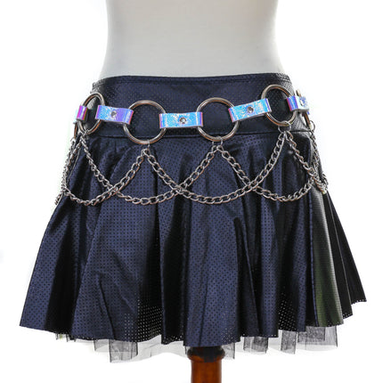 BT526RN-PBL PEBBELED RAINBOW RING LINK BELT WITH CHAIN