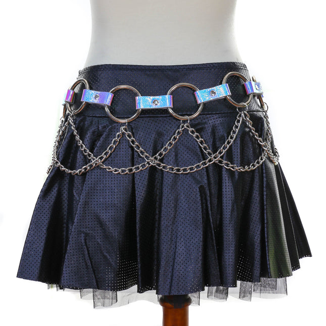 BT526RN-PBL PEBBELED RAINBOW RING LINK BELT WITH CHAIN