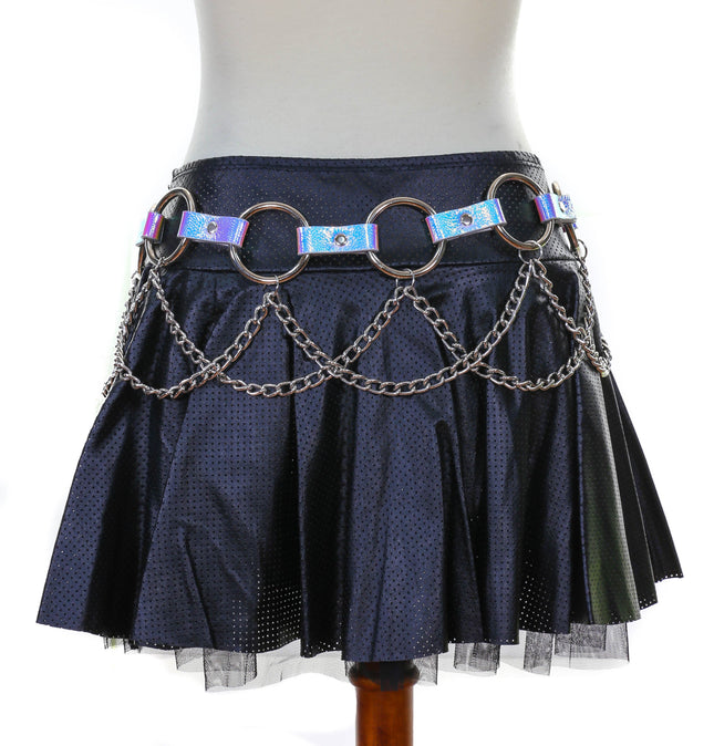 BT526RN-PBL PEBBELED RAINBOW RING LINK BELT WITH CHAIN
