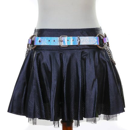 BT526RN-PBL PEBBELED RAINBOW RING LINK BELT WITH CHAIN