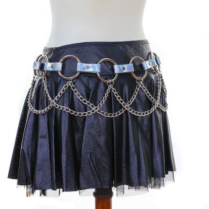 BT526RN-SIL RAINBOW SILVER RING LINK BELT WITH CHAIN