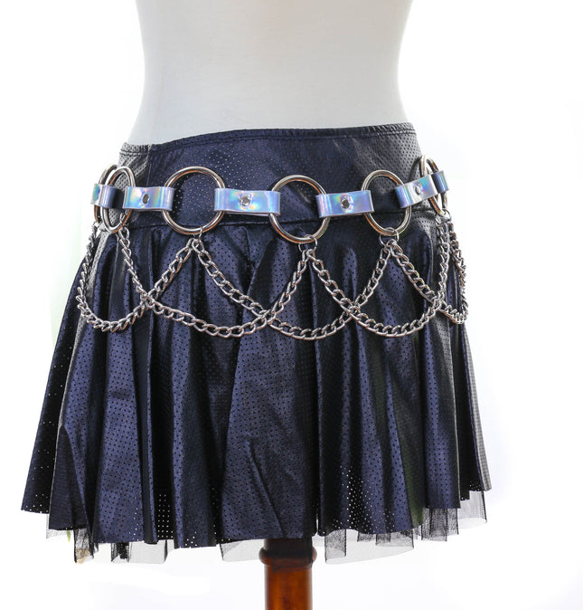 BT526RN-SIL RAINBOW SILVER RING LINK BELT WITH CHAIN