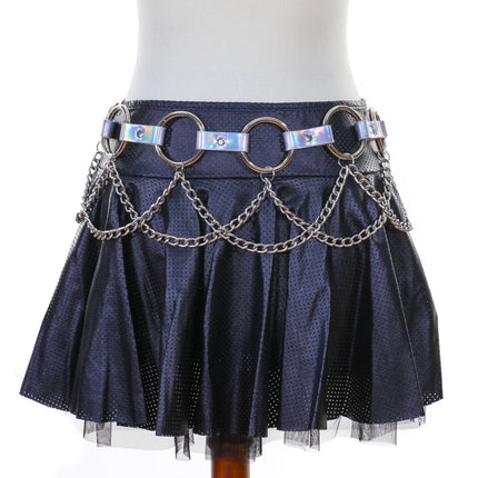 BT526RN-SIL RAINBOW SILVER RING LINK BELT WITH CHAIN