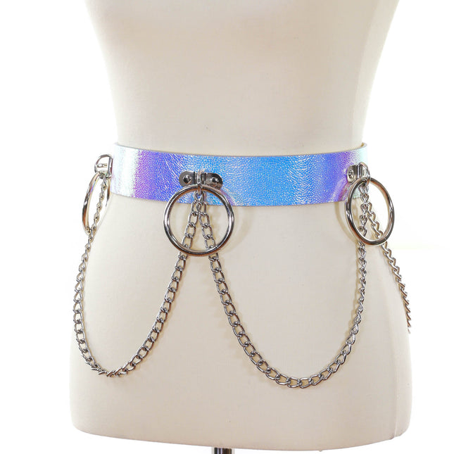 BT527RN-PBL HOLOGRAPHIC BONDAGE BELT W/ CHAIN