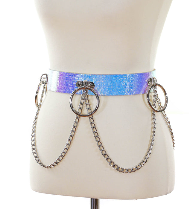 BT527RN-PBL HOLOGRAPHIC BONDAGE BELT W/ CHAIN