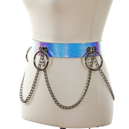 BT527RN-PBL HOLOGRAPHIC BONDAGE BELT W/ CHAIN