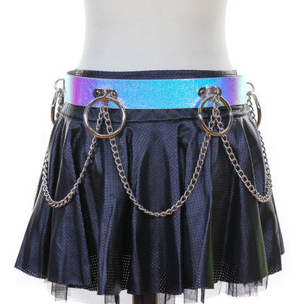 BT527RN-PBL HOLOGRAPHIC BONDAGE BELT W/ CHAIN