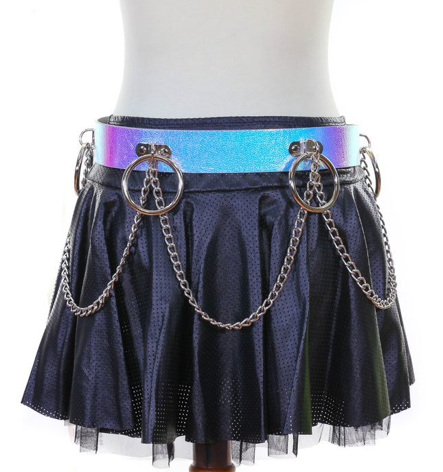 BT527RN-PBL HOLOGRAPHIC BONDAGE BELT W/ CHAIN