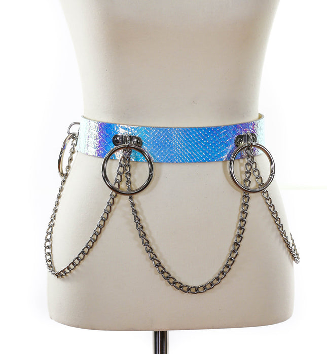 BT527RN-SNK SNAKESKIN HOLOGRAPHIC BONDAGE BELT